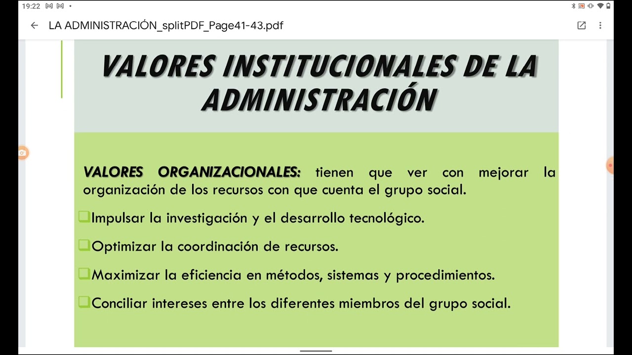 valores institucionales de la administración